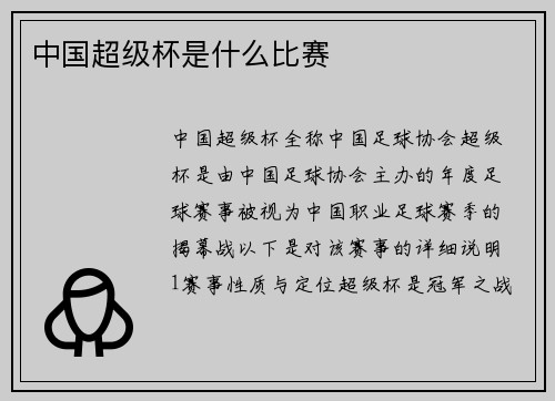 中国超级杯是什么比赛